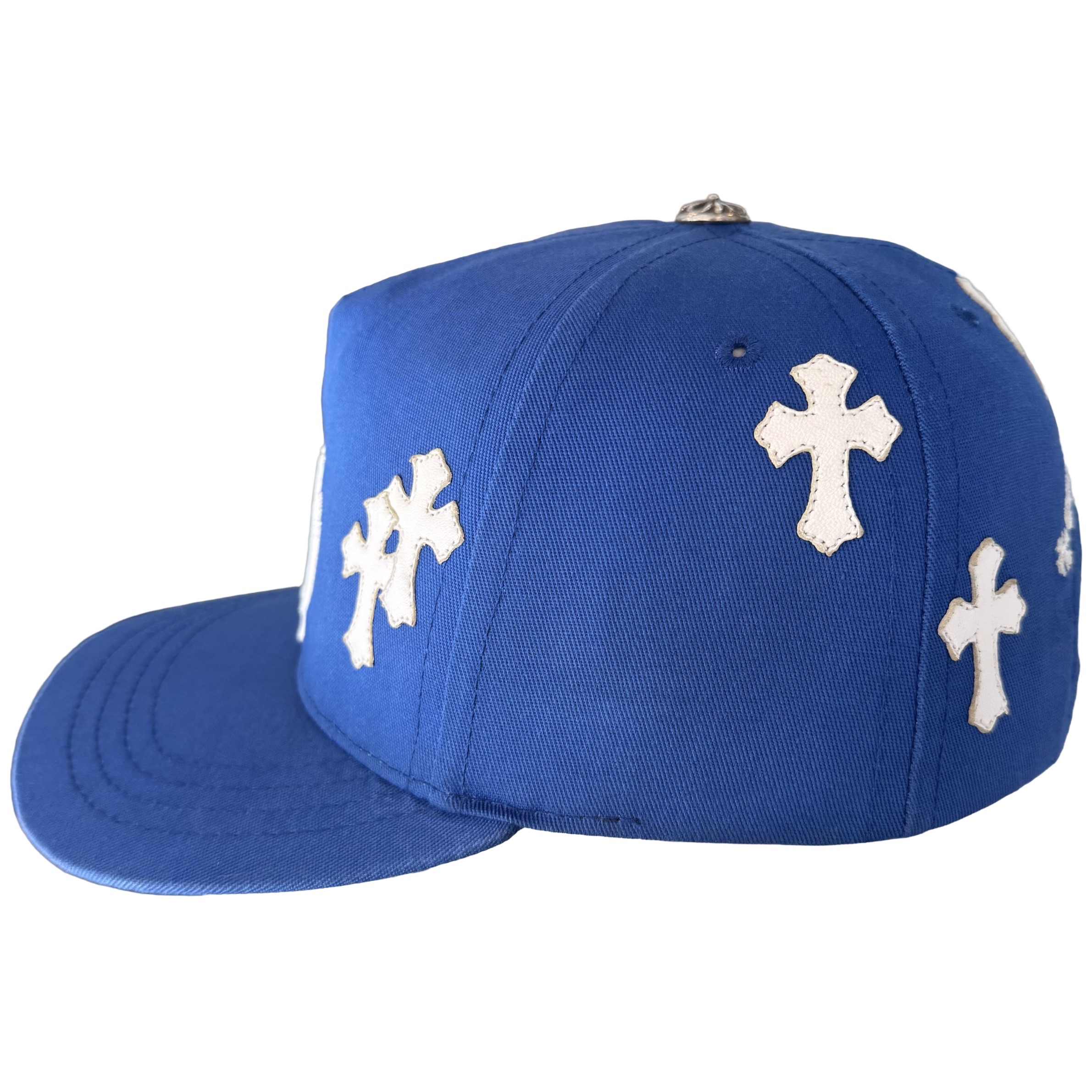 Chrome Hearts Blue Baseball hat with White Leather Cross patches