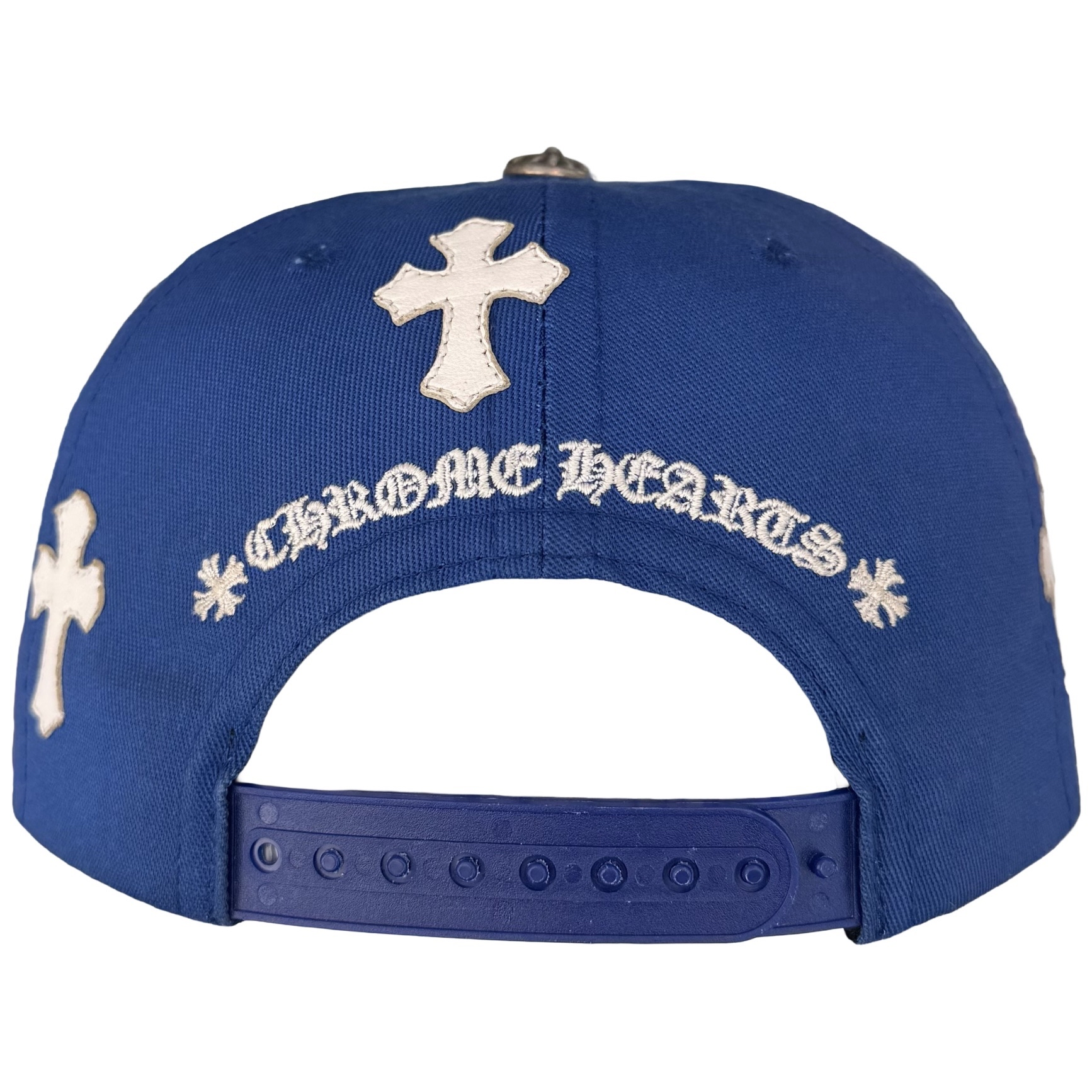 Chrome Hearts Blue Baseball hat with White Leather Cross patches