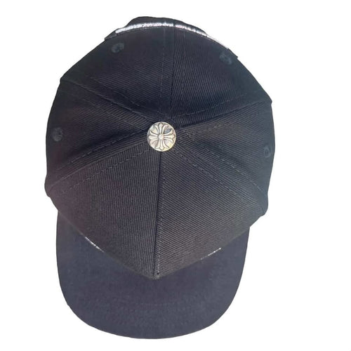 Chrome Hearts Black Denim Hat With White plus & scroll logo
