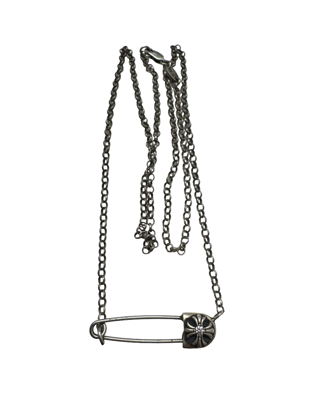 Chrome Hearts Diamond Safety Pin Necklace 22 IN