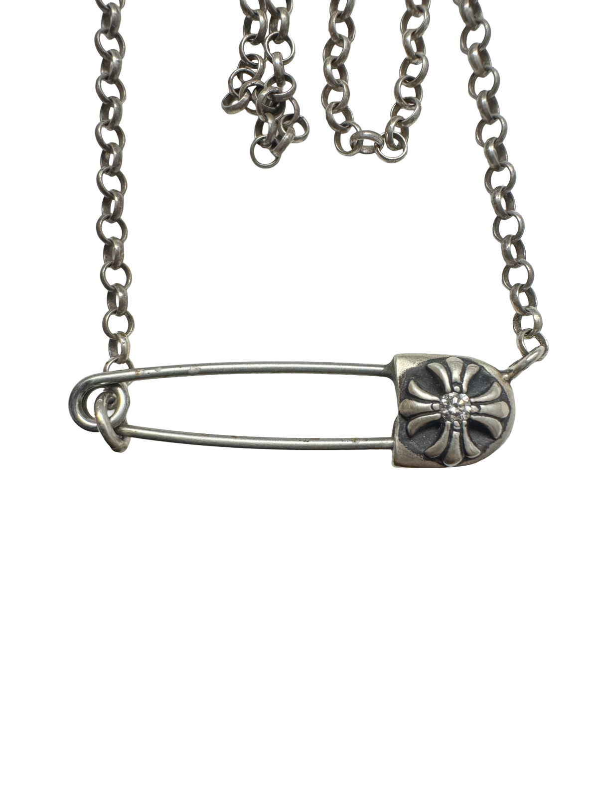 Chrome Hearts Diamond Safety Pin Necklace 22 IN