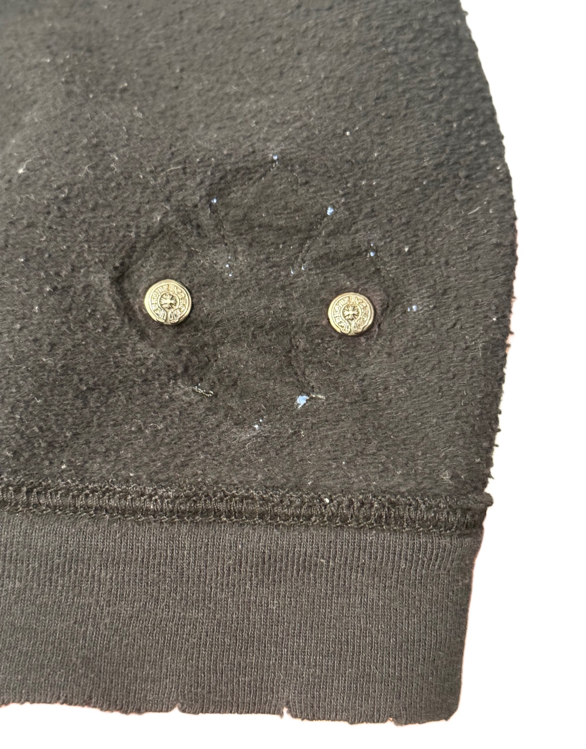 Vintage Chrome hearts Black Crewneck Pullover with Teal Leather Plus Patch and Silver scroll