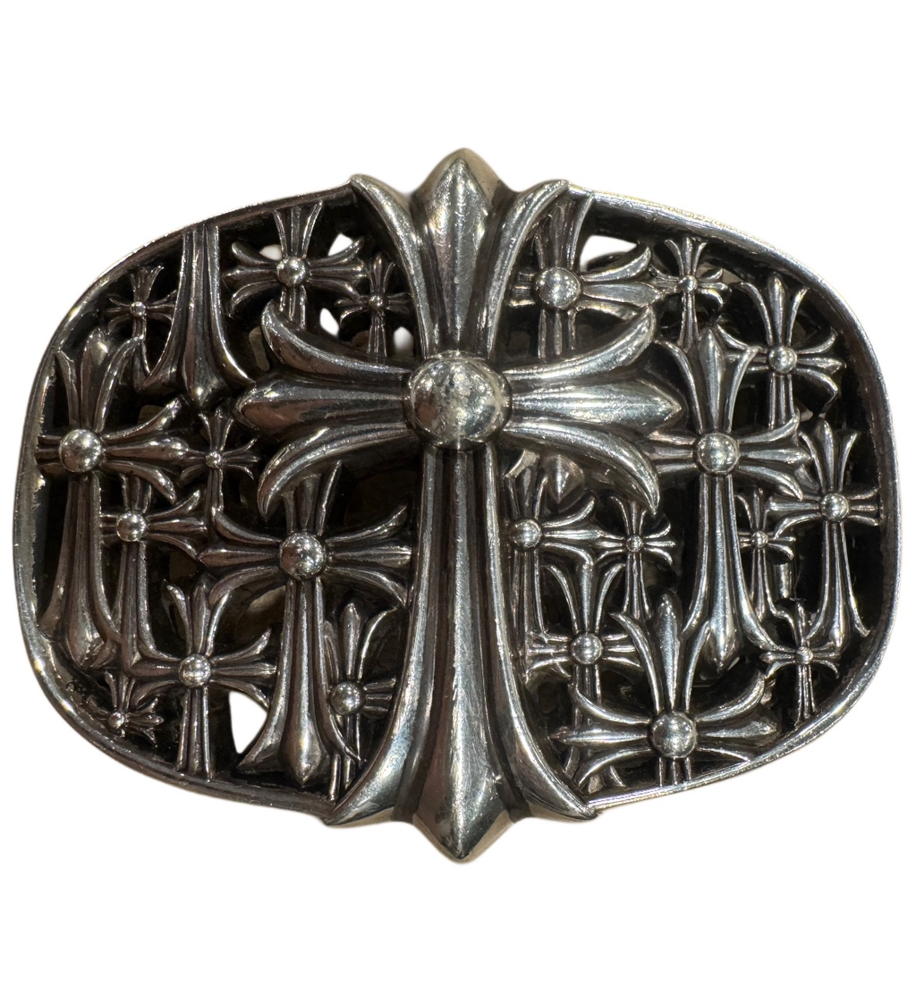 Chrome Hearts Silver Cemetery Belt Buckle with RARE Chrome Hearts Vintage Brown Belt strap