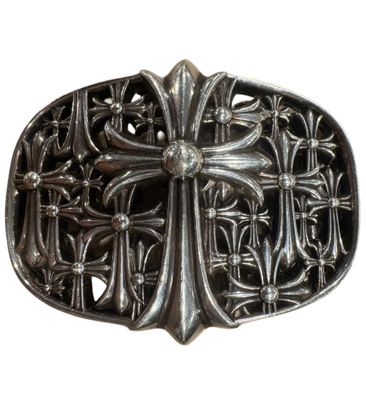 Chrome Hearts Silver Cemetery Belt Buckle with RARE Chrome Hearts Vintage Brown Belt strap