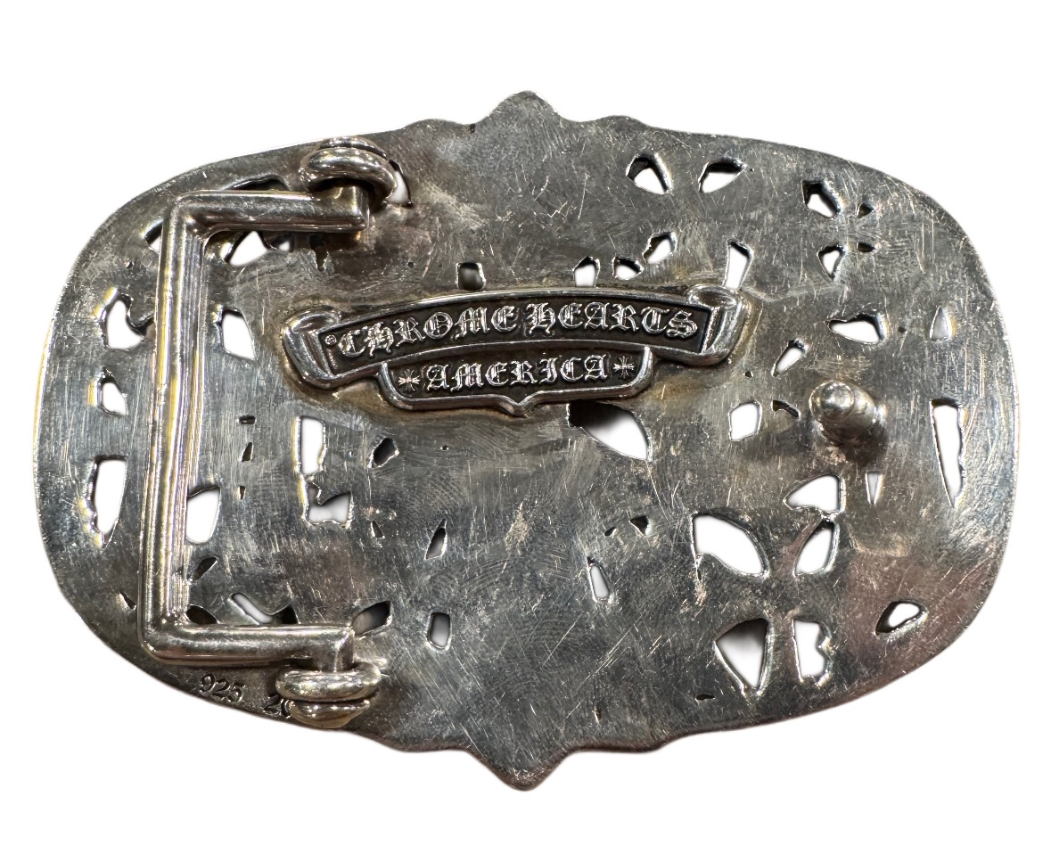 Chrome Hearts Silver Cemetery Belt Buckle with RARE Chrome Hearts Vintage Brown Belt strap