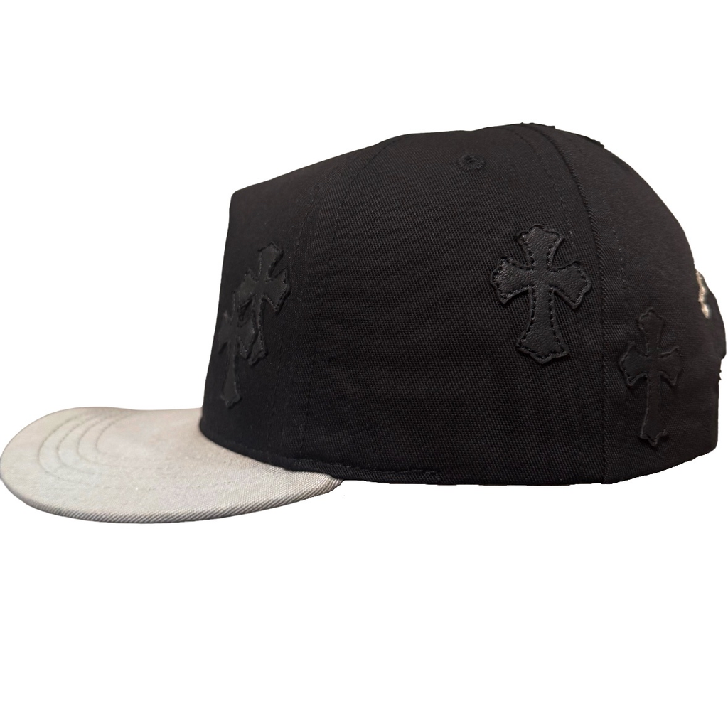 Chrome Hearts Black Baseball hat with Black Leather Cross patches