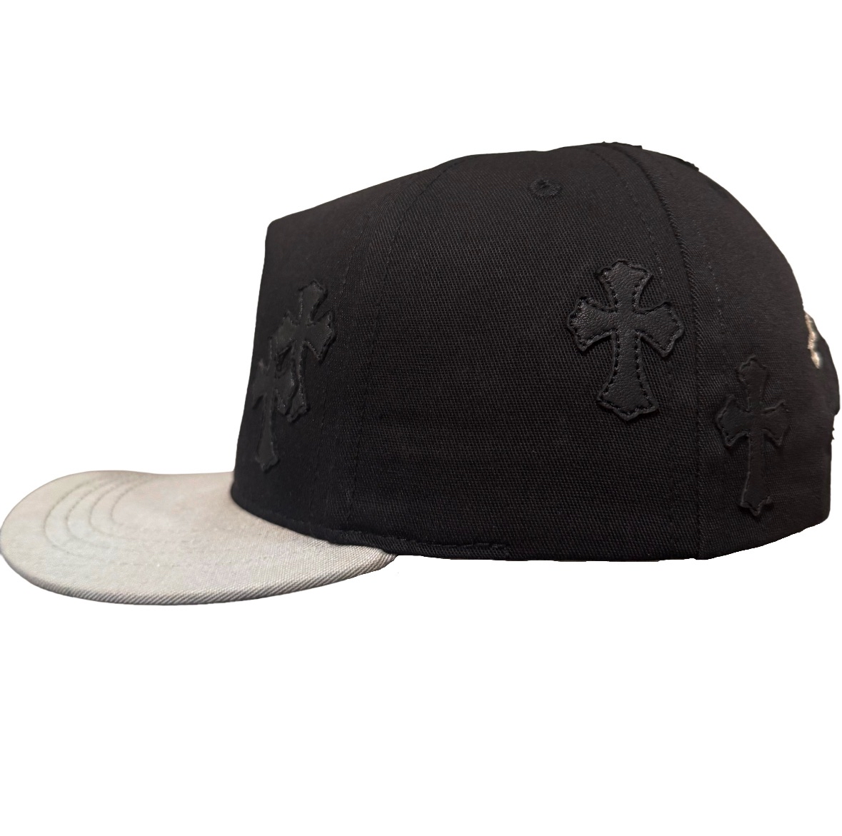 Chrome Hearts Black Baseball hat with Black Leather Cross patches