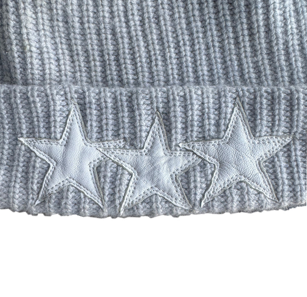 Chrome Hearts Grey Cashmere Beanie with Triple White Leather Star Patches