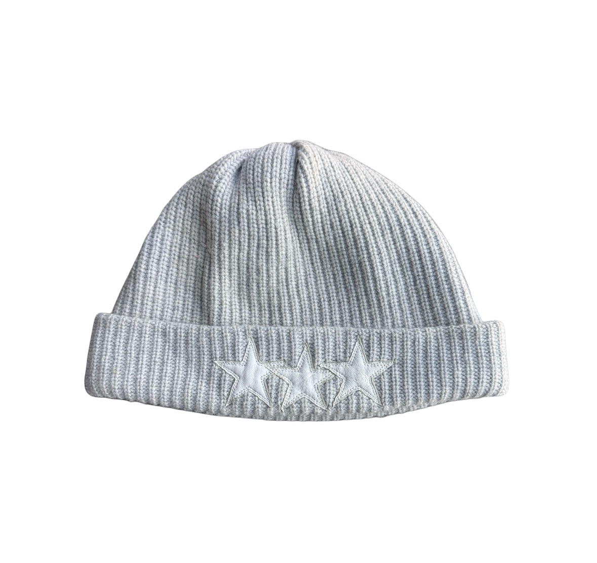 Chrome Hearts Grey Cashmere Beanie with Triple White Leather Star Patches