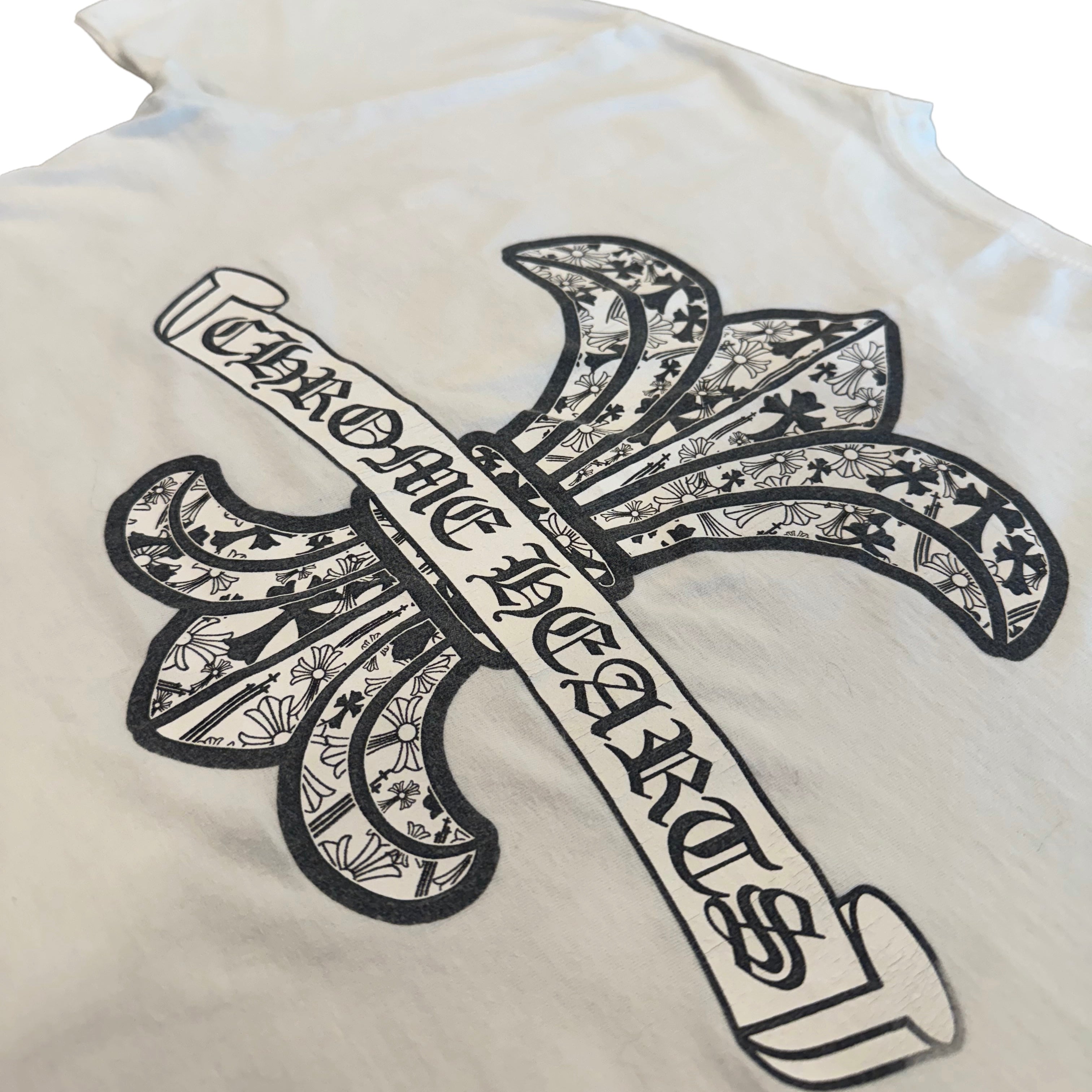 Vintage Chrome Hearts White Tee With Black and grey Fleur print