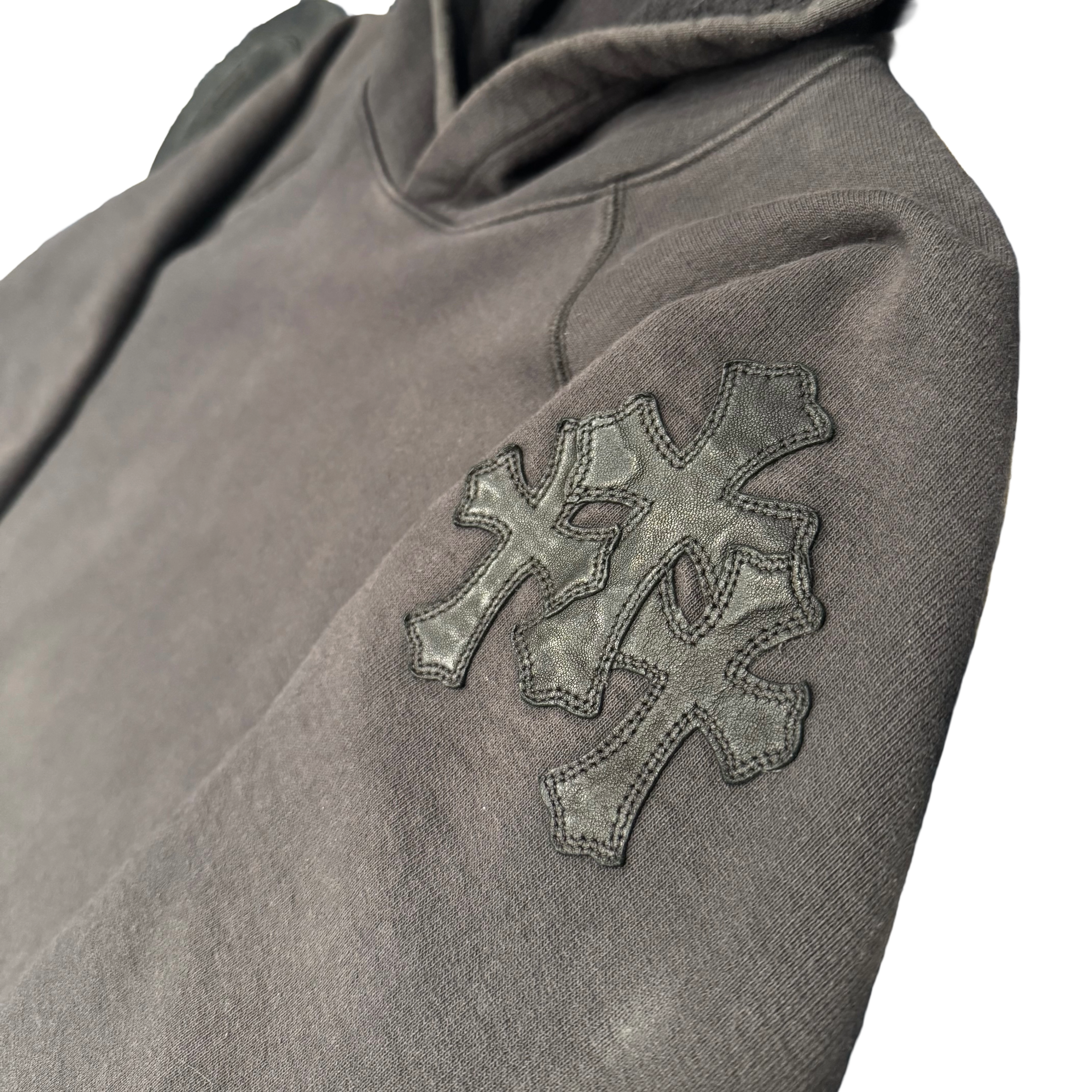 Chrome Hearts Black Paper-jam Hoodie W/ Black Cross Patches