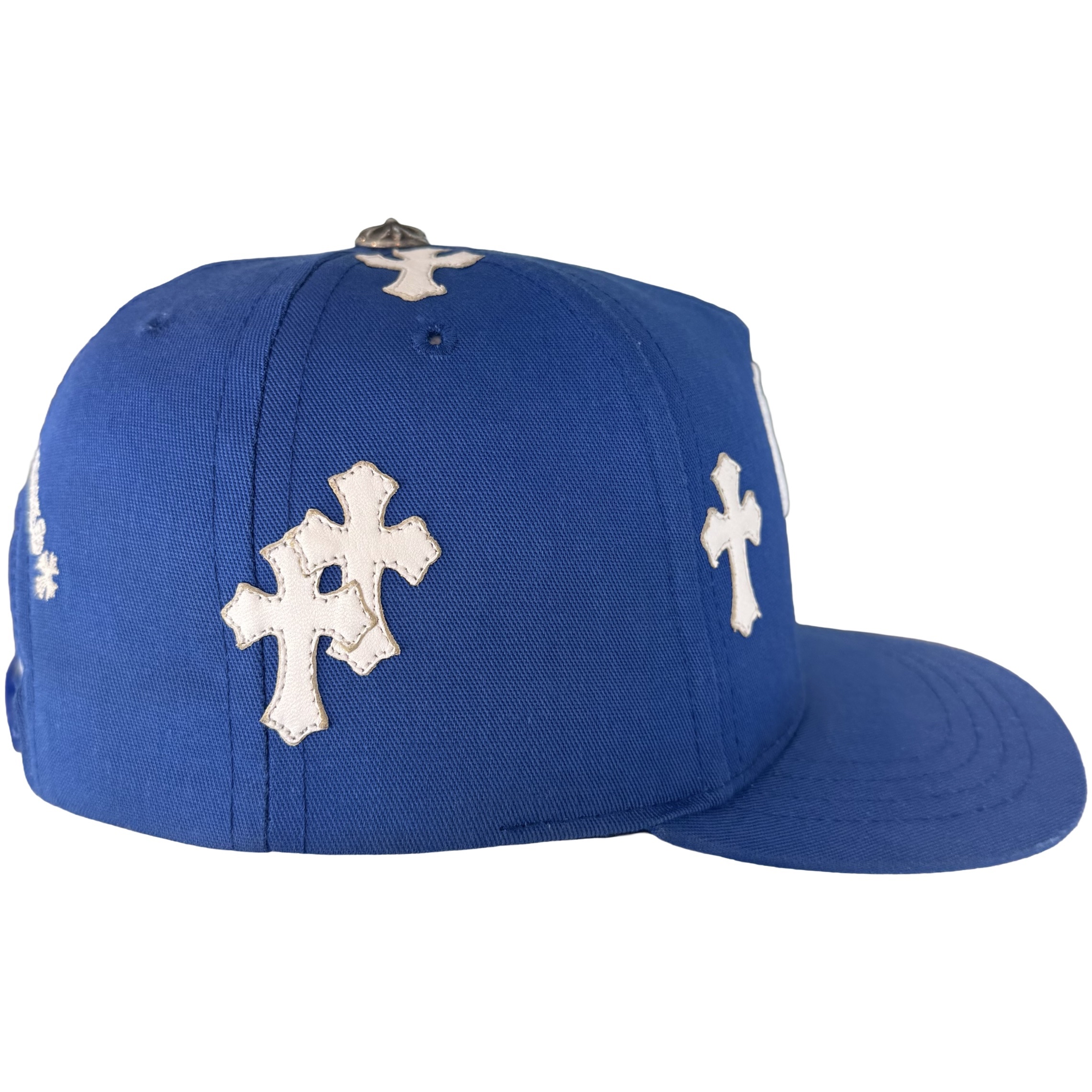 Chrome Hearts Blue Baseball hat with White Leather Cross patches