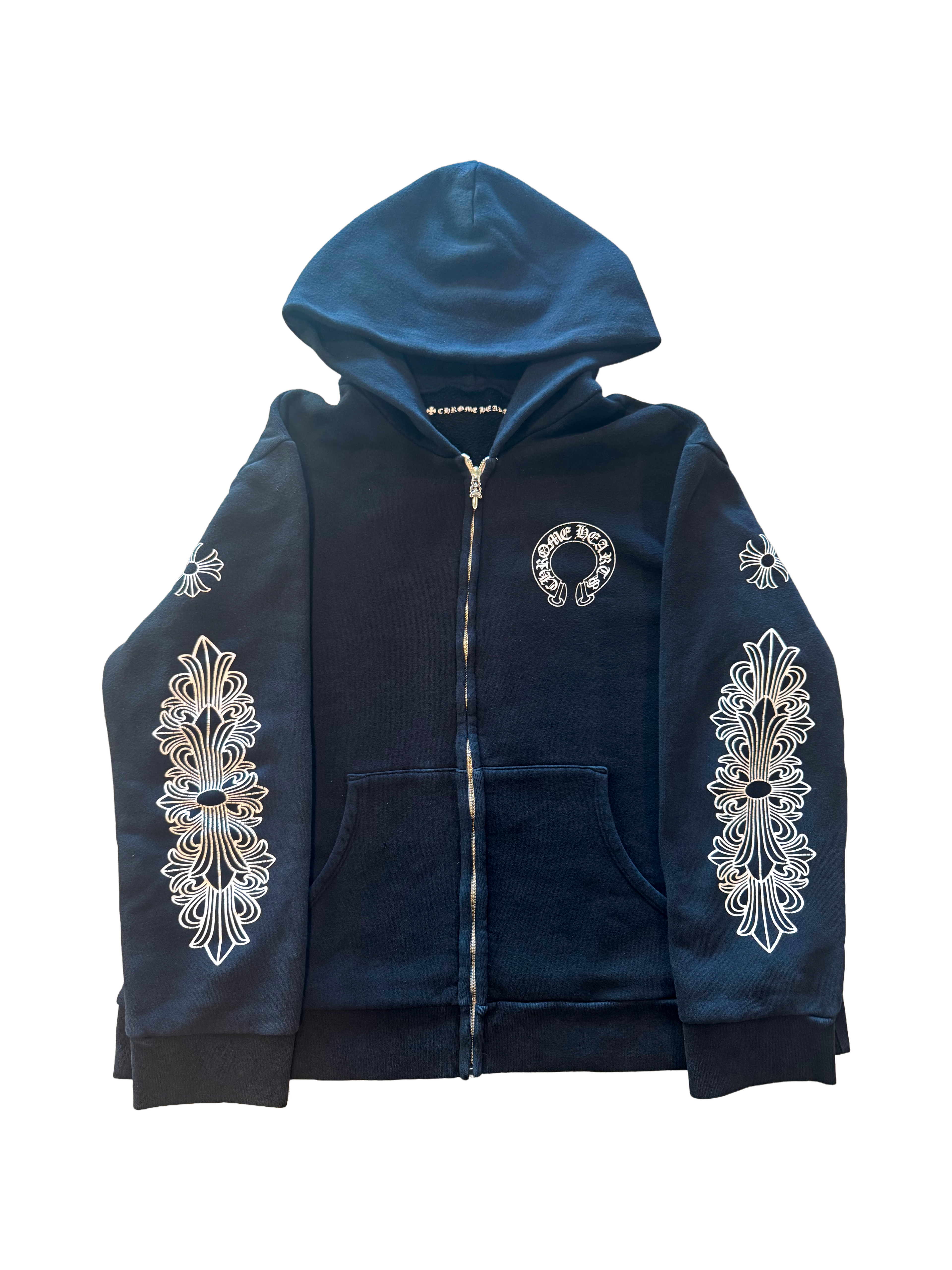 VINTAGE Chrome Hearts Black floral zip-up Hoodie