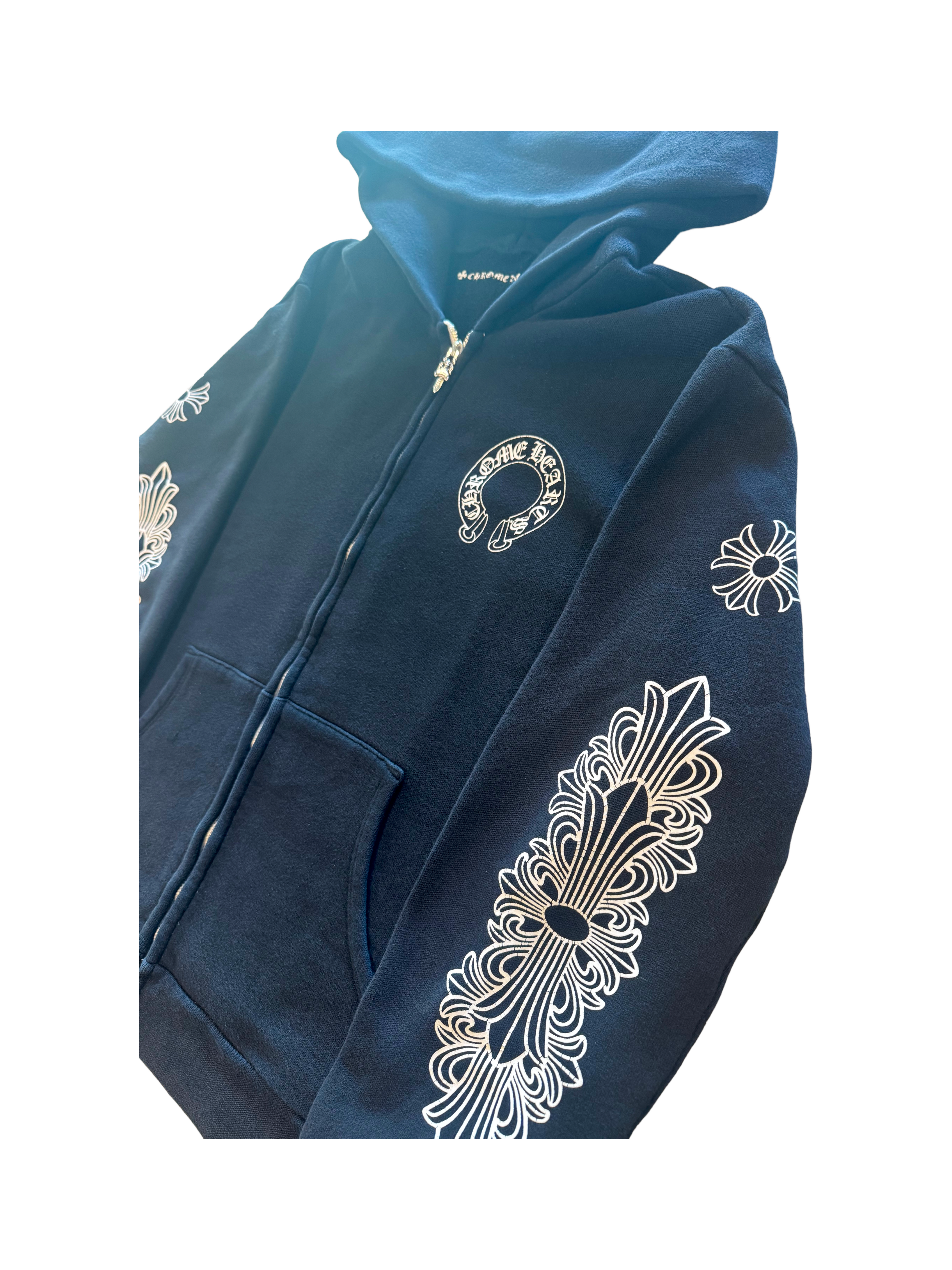 VINTAGE Chrome Hearts Black floral zip-up Hoodie