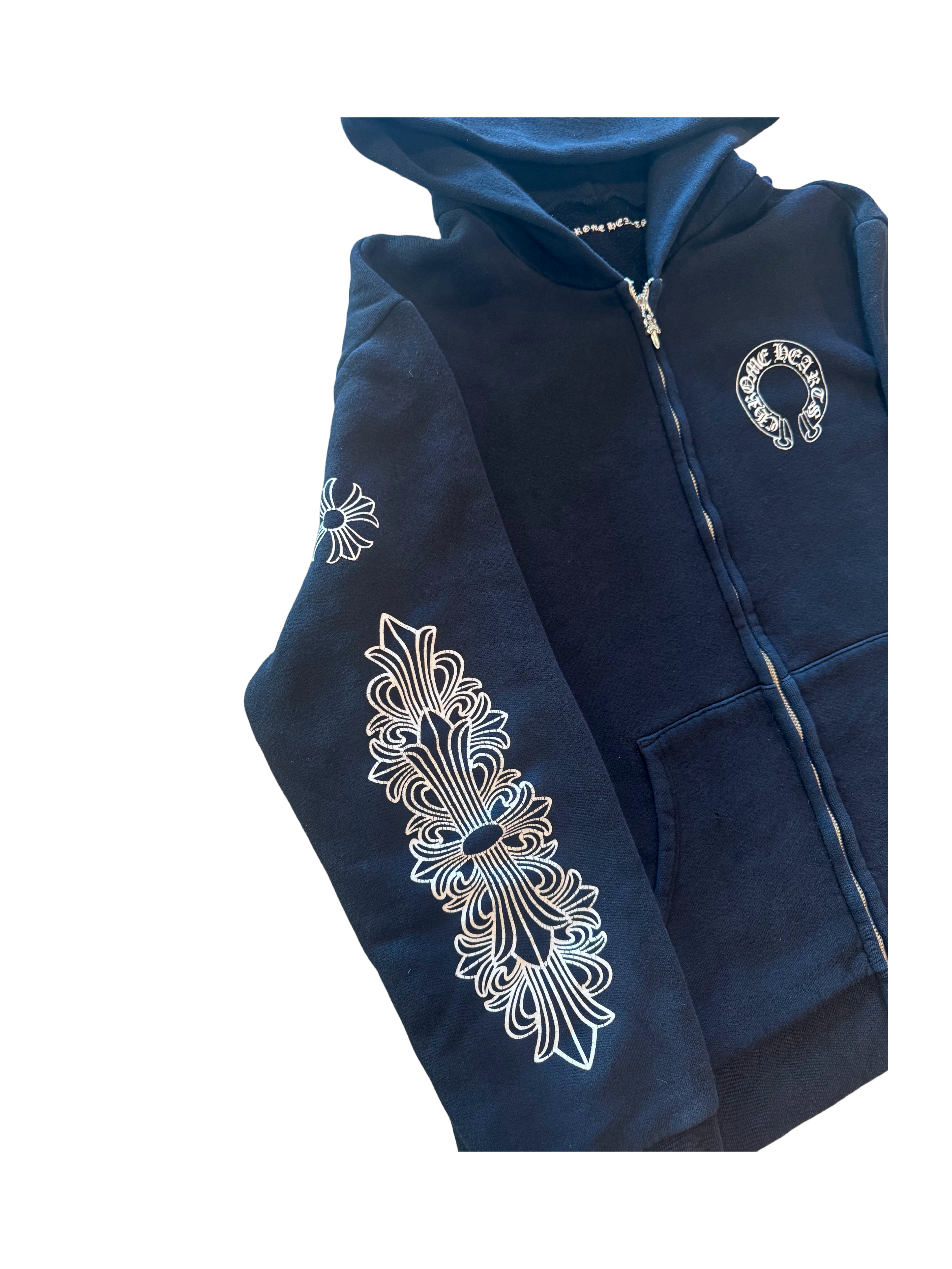 VINTAGE Chrome Hearts Black floral zip-up Hoodie