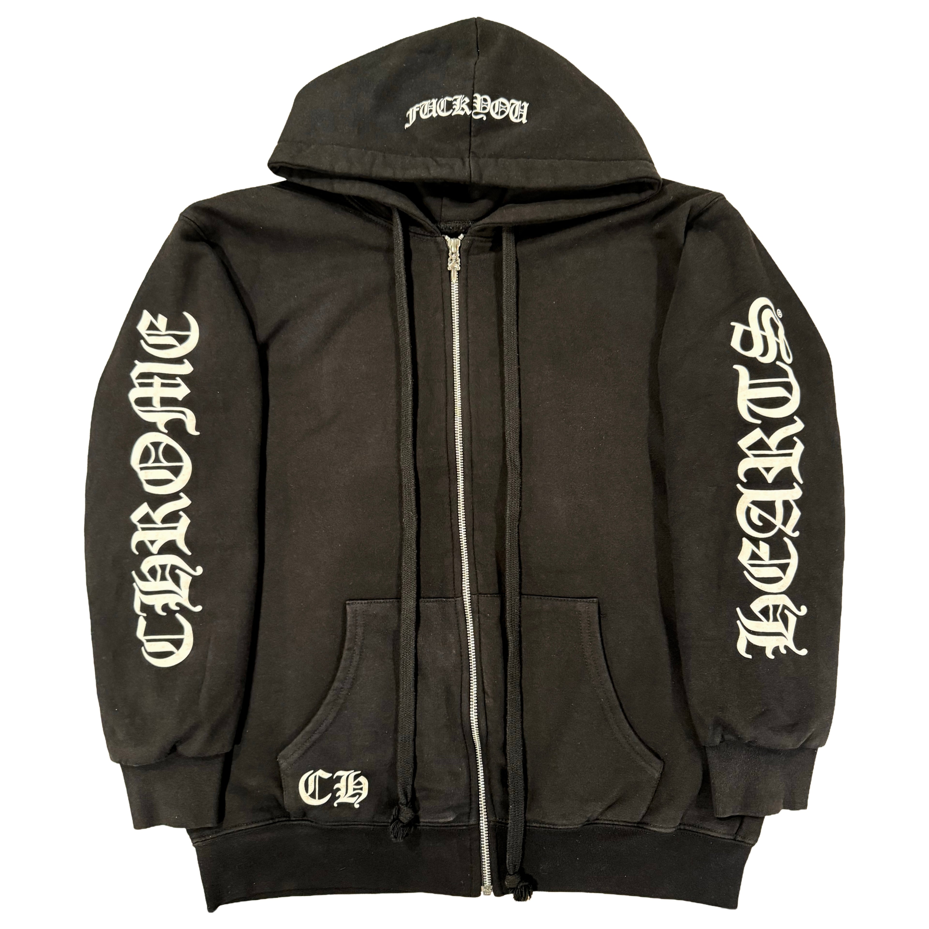 Chrome Hearts Black Thermal-Lined Zip up with white Horse-shoe print
