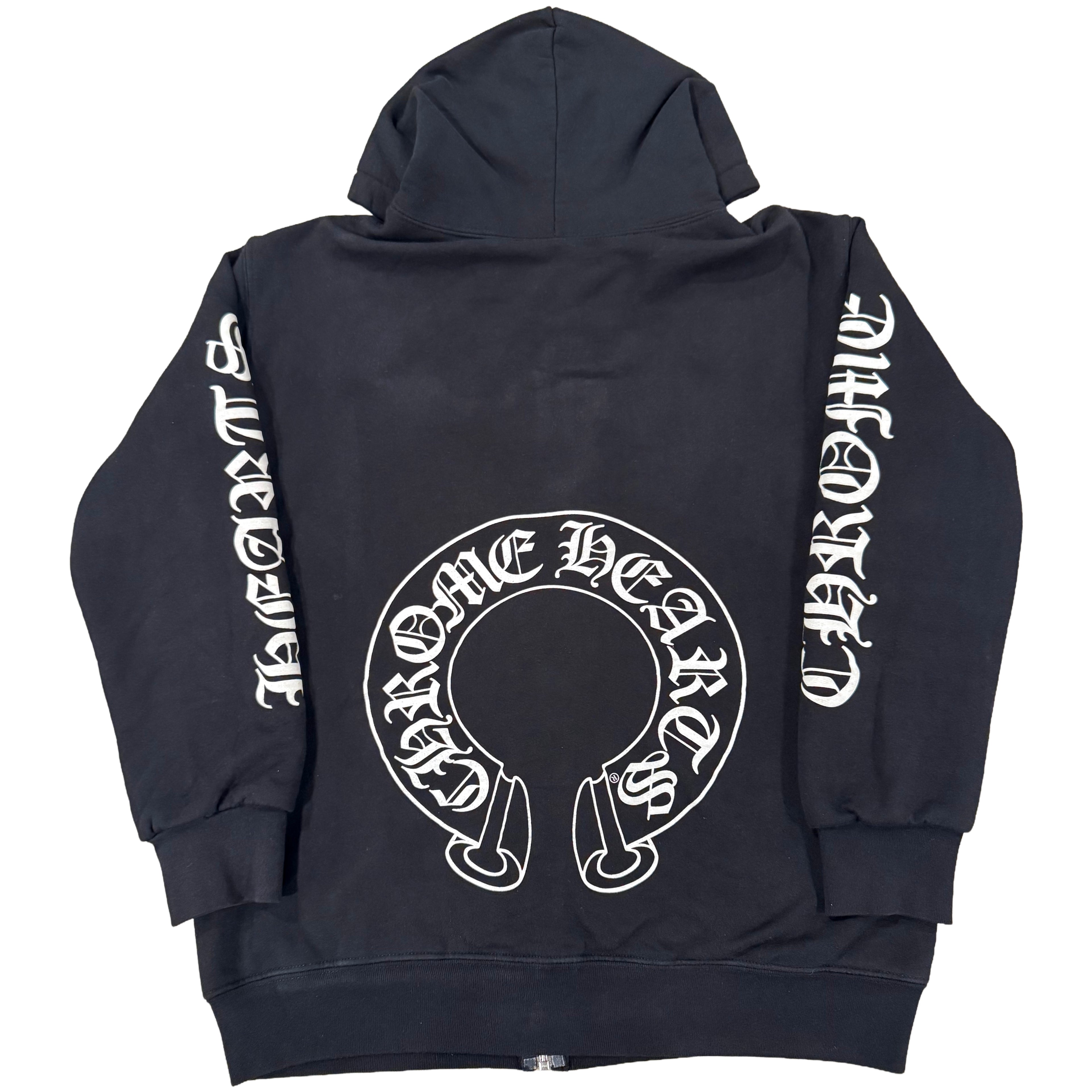 Chrome Hearts Black Thermal-Lined Zip up with white Horse-shoe print