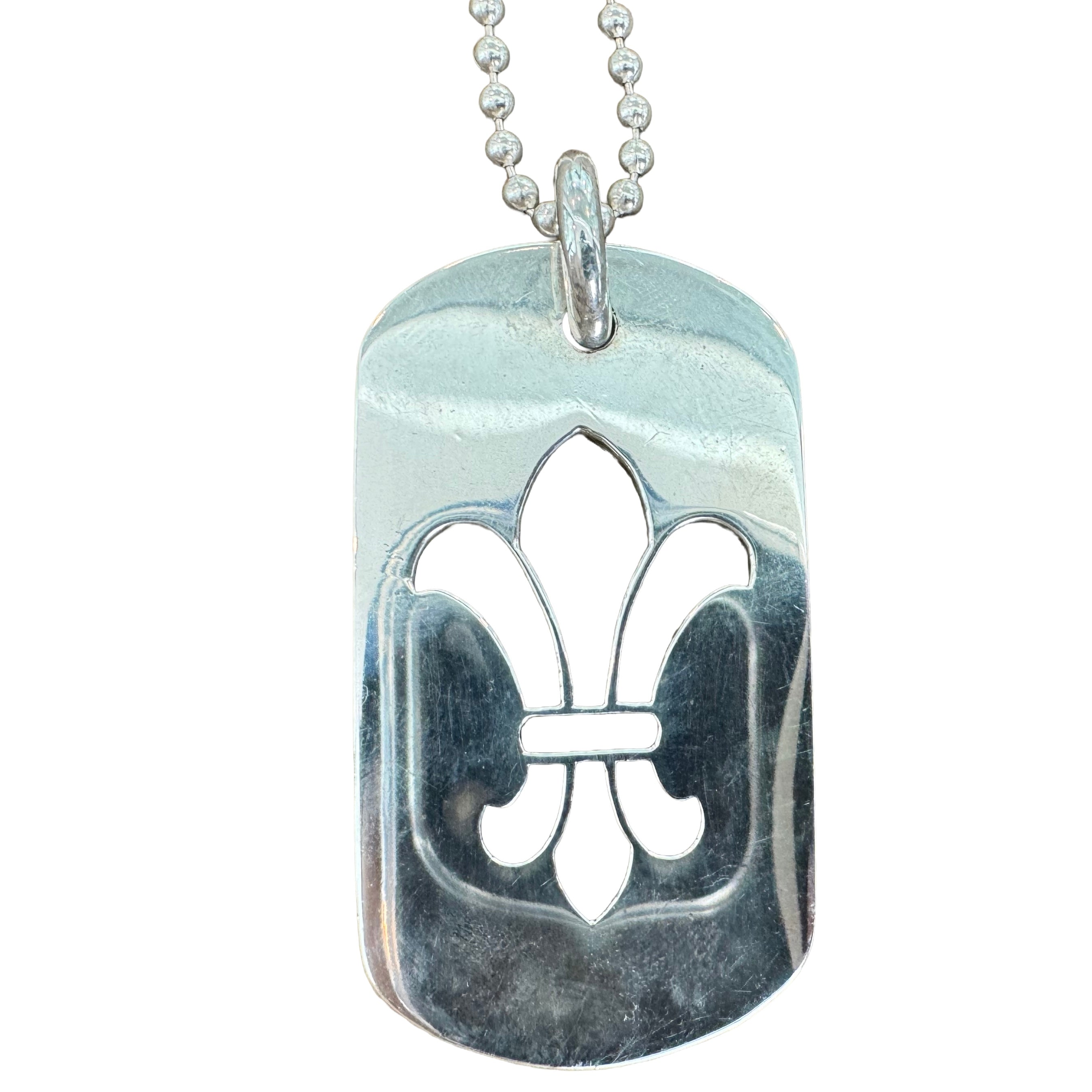 Chrome Hearts Fleur De Lis Dog Tag Pendant + Ball Chain Set