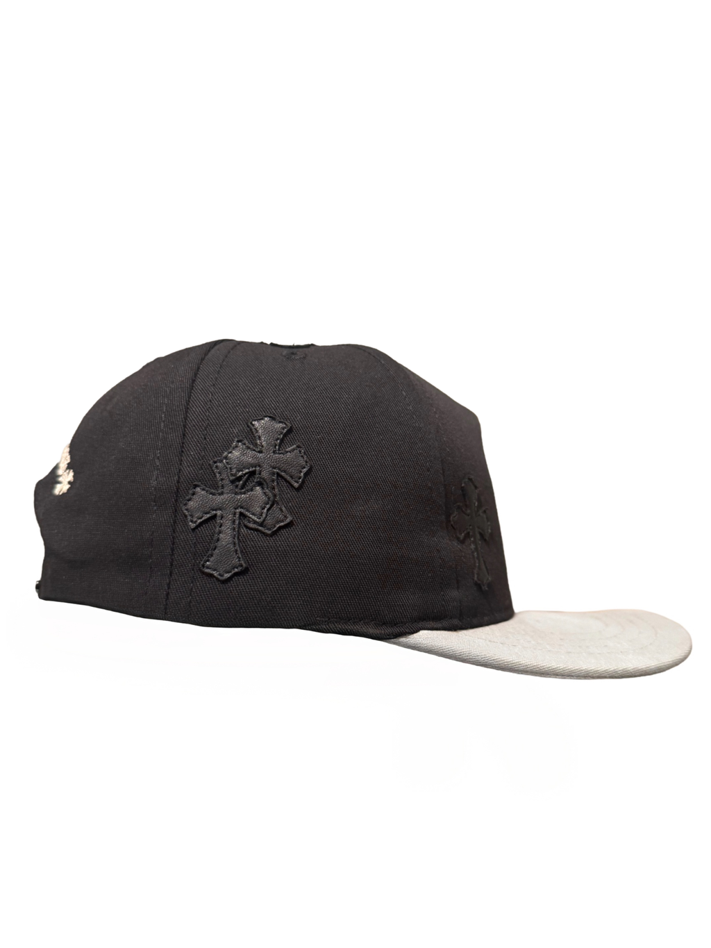 Chrome Hearts Black Baseball hat with Black Leather Cross patches