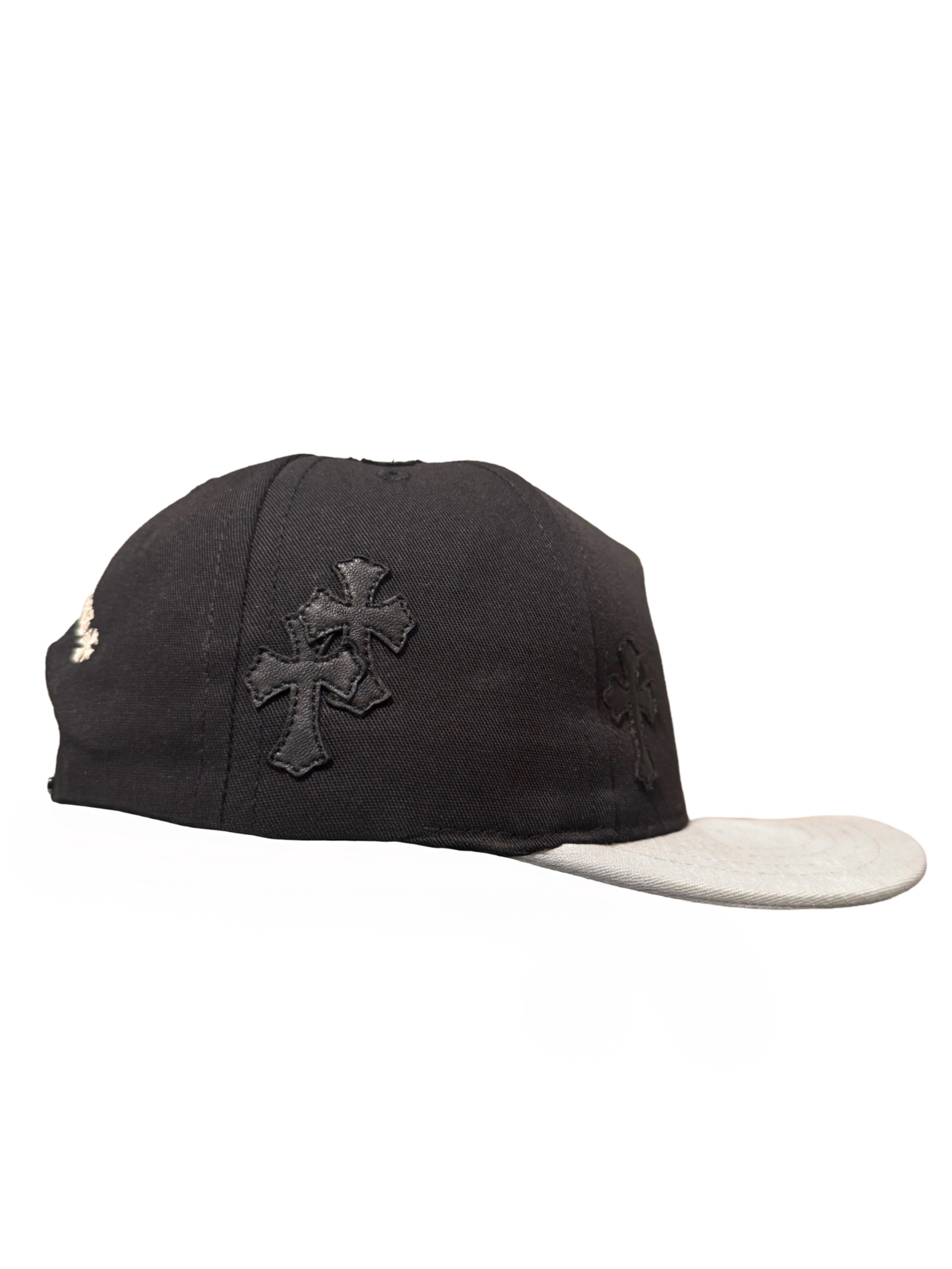 Chrome Hearts Black Baseball hat with Black Leather Cross patches