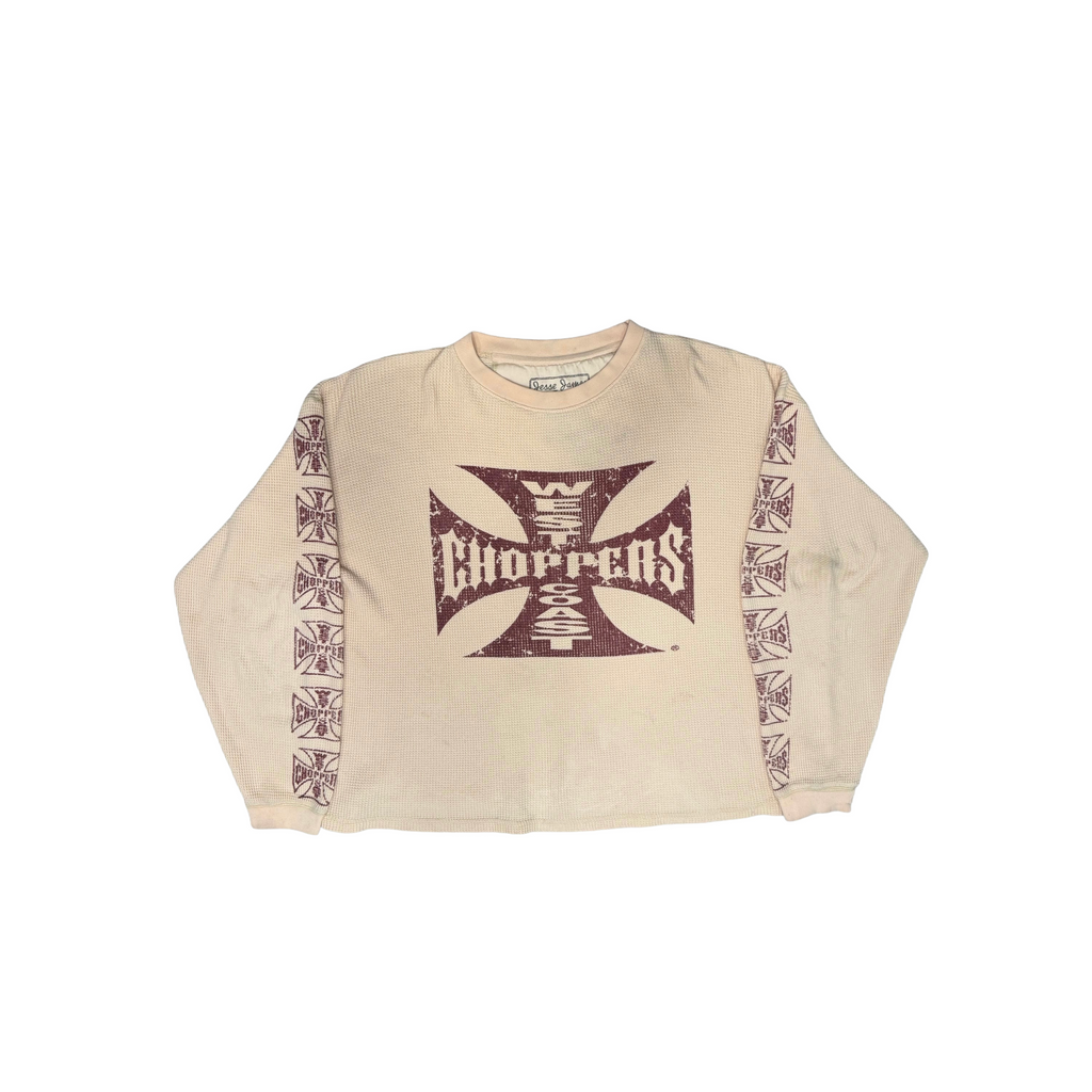 Vintage Westcoast choppers Faded Cream / Off-White thermal with Burgundy Print