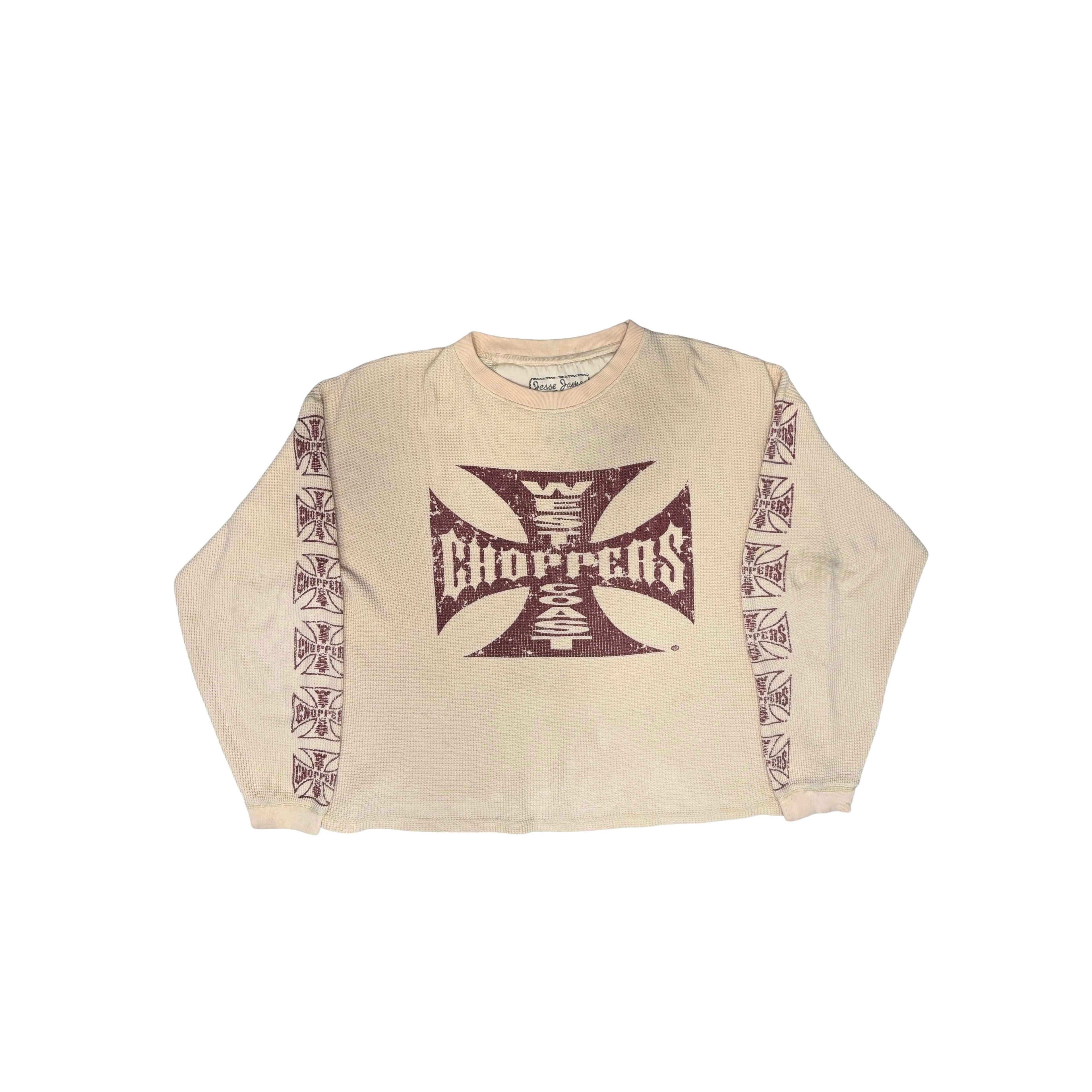 Vintage Westcoast choppers Faded Cream / Off-White thermal with Burgundy Print