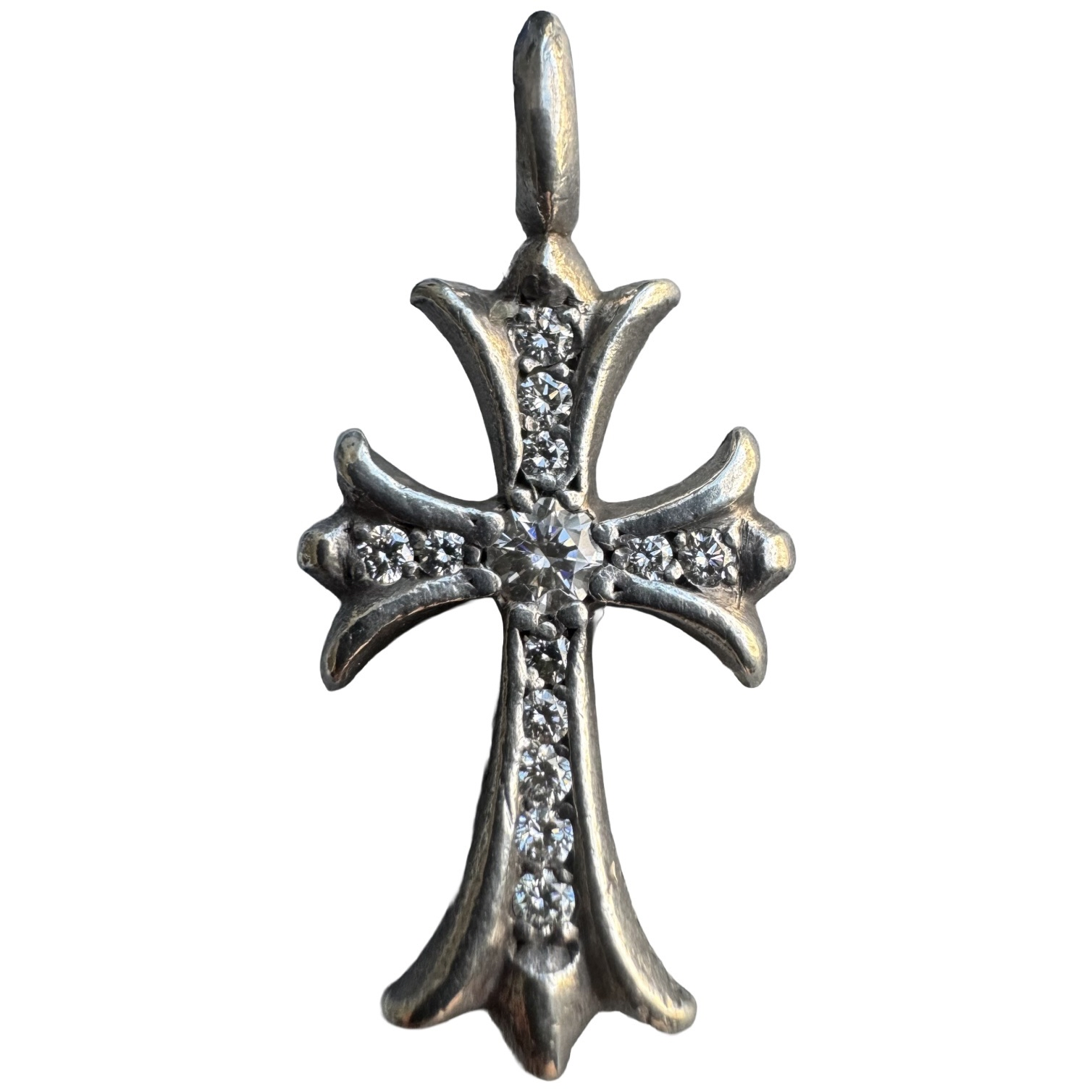 Chrome Hearts Tiny E Silver Pendant With pavé set Diamonds