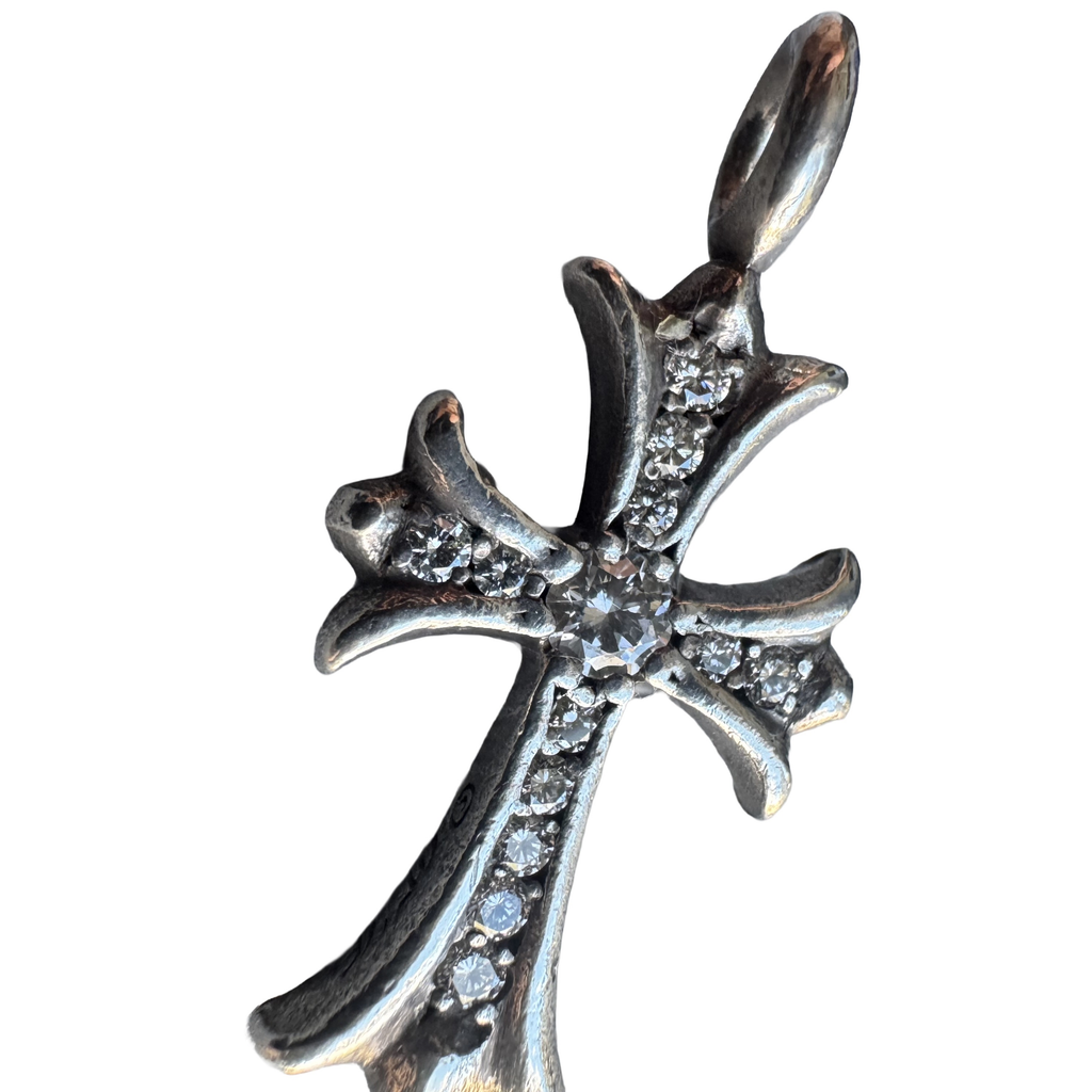 Chrome Hearts Tiny E Silver Pendant With pavé set Diamonds