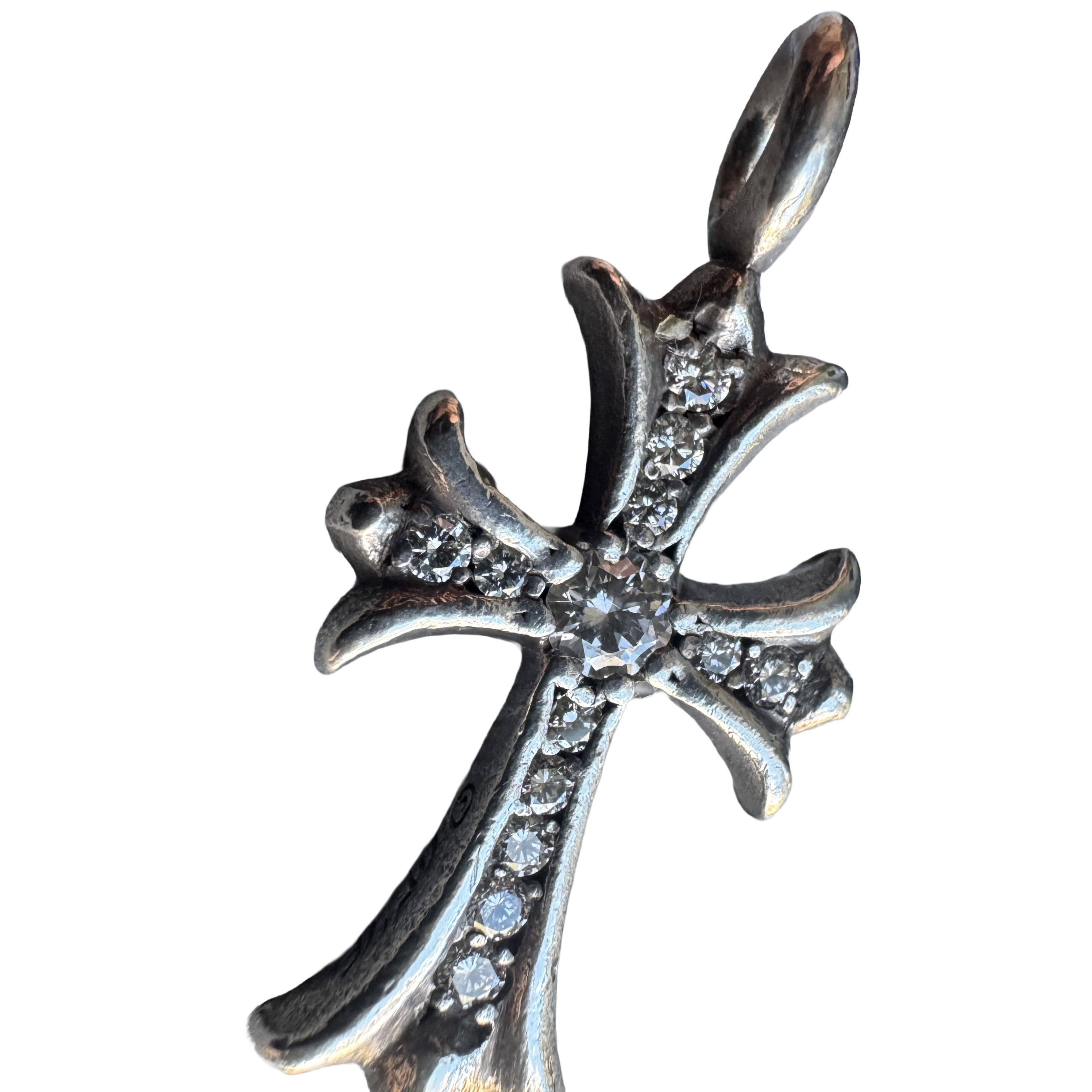 Chrome Hearts Tiny E Silver Pendant With pavé set Diamonds