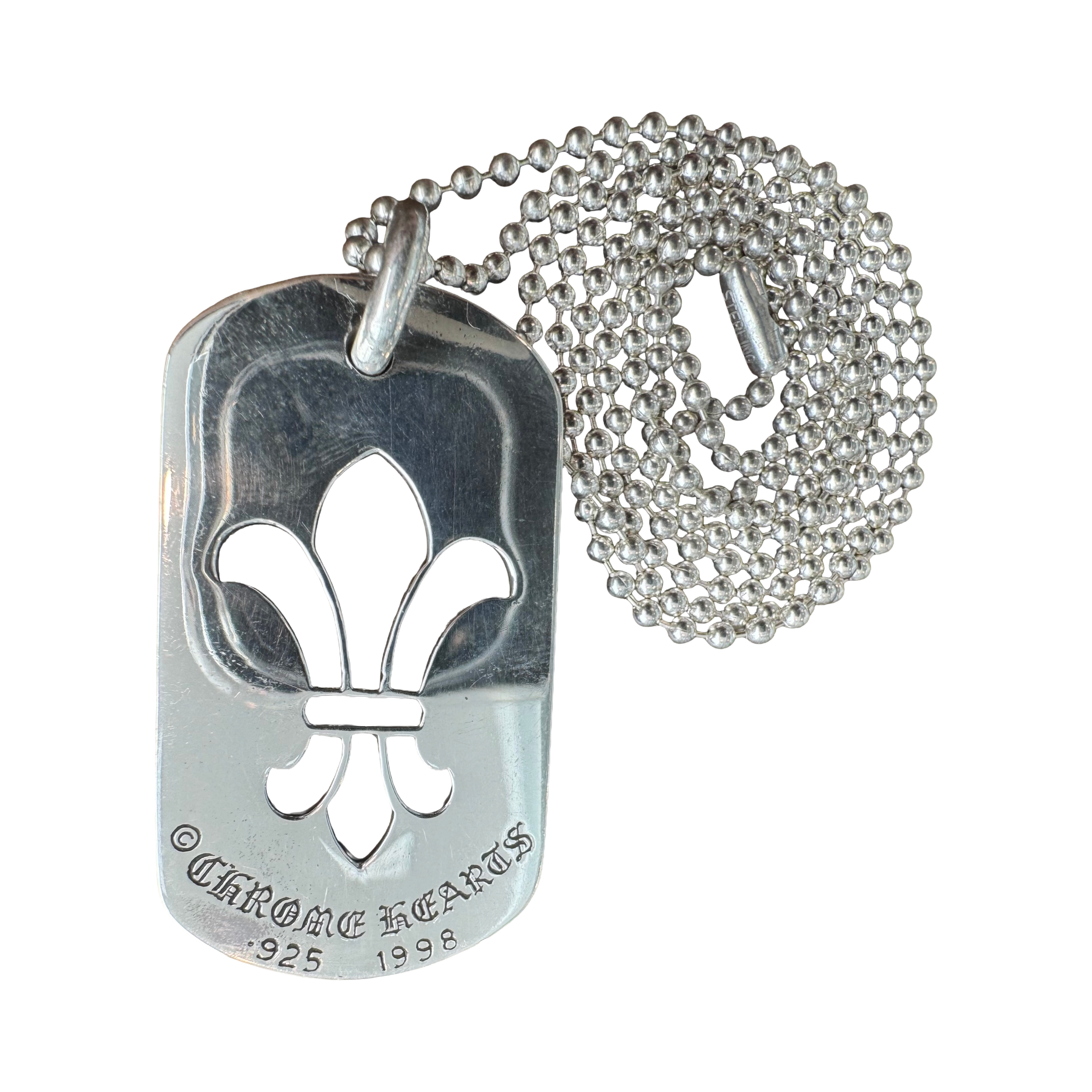 Chrome Hearts Fleur De Lis Dog Tag Pendant + Ball Chain Set