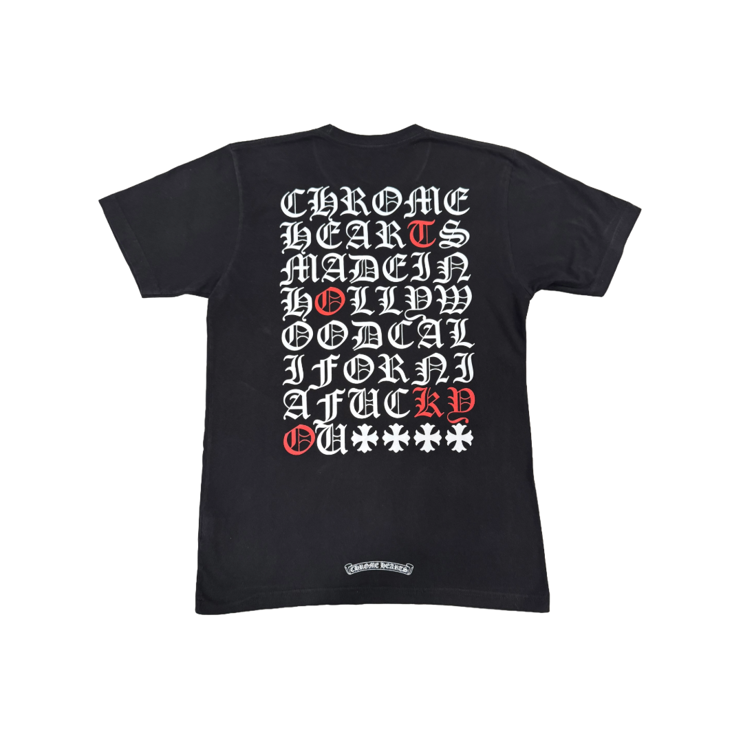 Vintage Chrome Hearts Black Tee With White and Red Eyechart- TOKYO EXCLUSIVE print